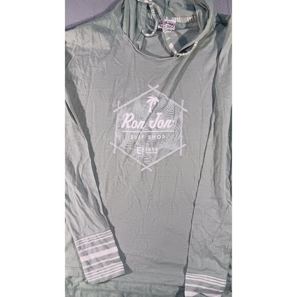 Ron Jon Surf Shop Hoodie Small Green Striped Sleeve Surf Logo Pullover Beachwear - Picture 4 of 5